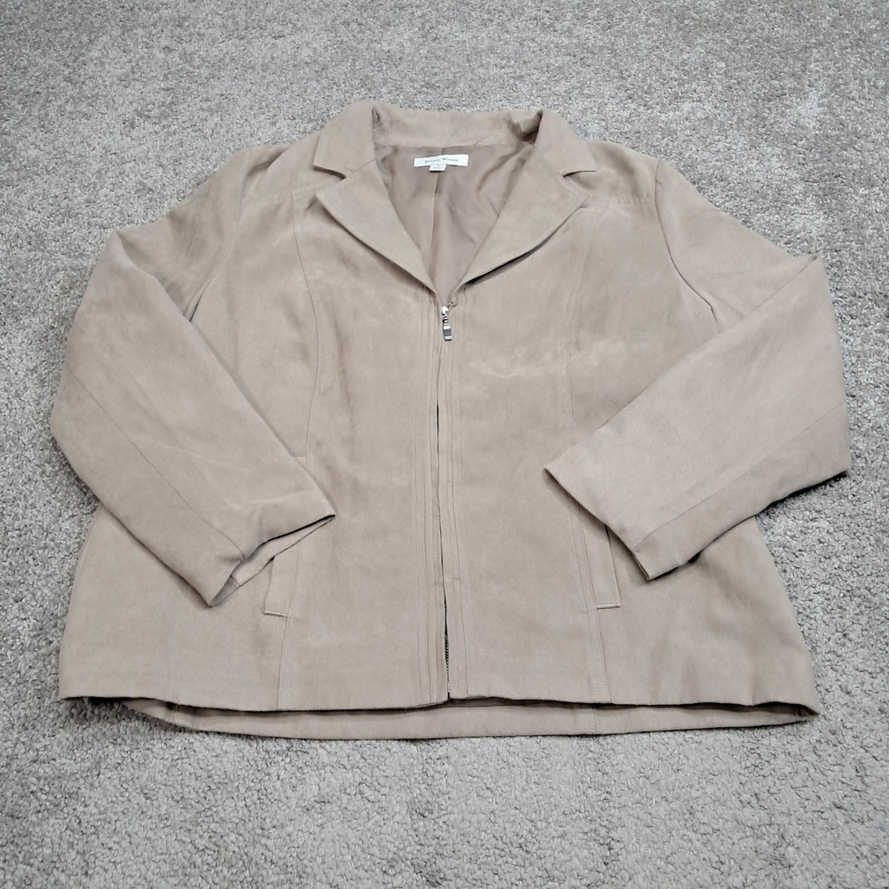 Studio Works Faux Suede Zip Front Jacket Tan Beige 16 RN 69016